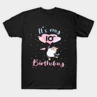 It'S My 10Th Birthday Penguin Girl 10 Years Old B-Day T-Shirt